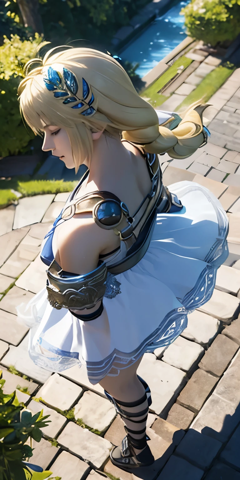 (masterpiece, best quality:1.3), Sophitia Alexandra, Soul Calibur, (from above:1.5), 28 years old, gold hair, braid hair,