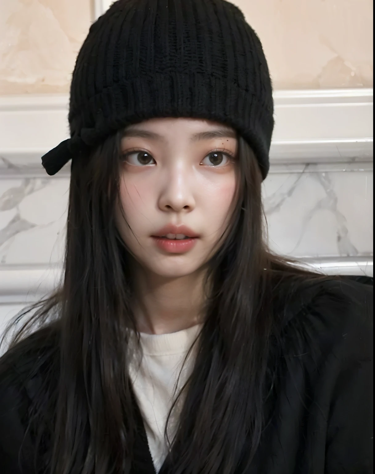 una mujer que llevaba un sombrero negro con un lazo, jennie rosa negro, jossi de blackpink, cruel korean gothic girl, ulzzang, pale korean adorable face, kim doyoung, portrait of jossi de blackpink, con gorro negro en la cabeza, joven y adorable rostro coreano, Gongbi, Young cute pale asian face, Jaeyeon Nam, muchacha coreana