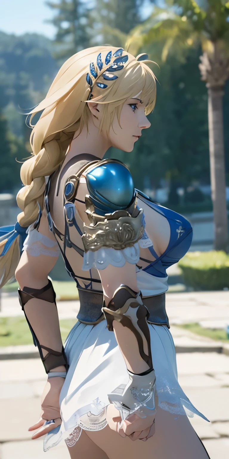 (masterpiece, best quality:1.3), Sophitia Alexandra, Soul Calibur, (from side:1.5), 28 years old, gold hair, braid hair,