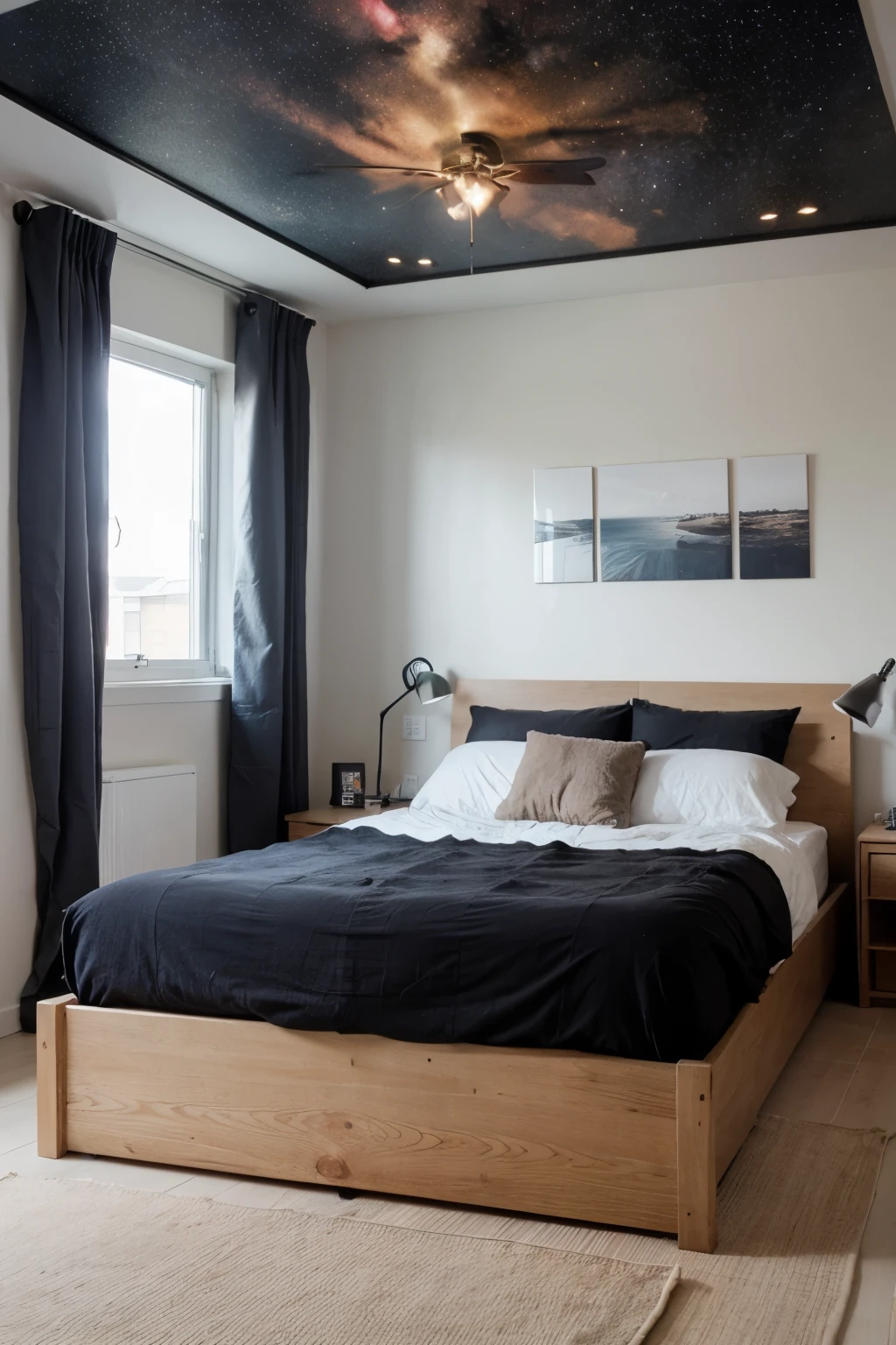 realistic youth bedroom with space to place 2 pictures
