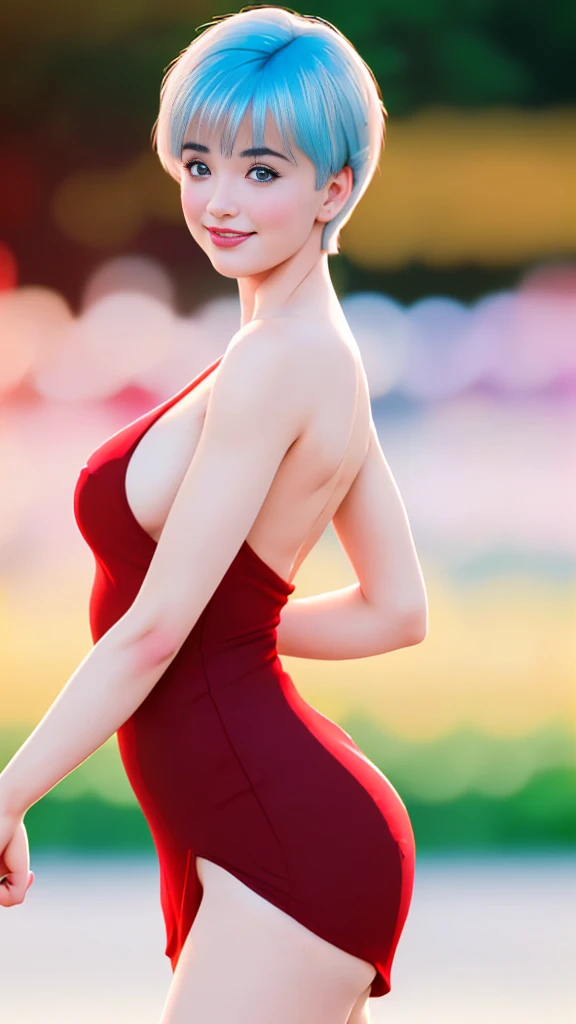 (Ultra realistic 16k), (extremely complex:1.3), (realistic), very white girl, seductive face, sexy eyes, blushing cheeks, sexy smile, short cyan blue hair, red dress, pale skin, neckline highlighting natural hot breasts (No nude), narrow waist, hot hips, hot butt, beautiful hot legs, 18 years old, (beautiful body), professional photography of a stunning woman detailed, sharp focus, dramatic, award-winning, cinematic lighting, volumetric dtx, (film grain, blurred background, blurred foreground, Bokeh, depth of field, motion blur:1.3), multiple hot sexy poses. 