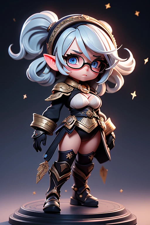 Shoulder Bob　silver hair　bob hairストレートヘア　Silver-haired, blue-eyed elf　I want to be a powerhouse behind the scenes.　beta　Qiyin　Black-rimmed round glasses　big breasts　black costume　In awe of Shadow、Each and every event is a unique heroic tale「Shadow-sama&#39;s Chronicles」I am writing　Perhaps because she is a literary girl at heart, she has little interest in fighting and can even be said to have no desire to seek or improve herself in order to become stronger.　The shoes are knee-high　drooping eyes
