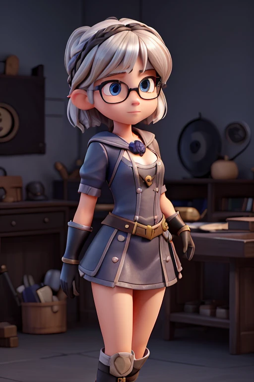 Shoulder Bob　silver hair　bob hairストレートヘア　Silver-haired, blue-eyed elf　I want to be a powerhouse behind the scenes.　beta　Qiyin　Black-rimmed round glasses　big breasts　black costume　In awe of Shadow、Each and every event is a unique heroic tale「Shadow-sama&#39;s Chronicles」I am writing　Perhaps because she is a literary girl at heart, she has little interest in fighting and can even be said to have no desire to seek or improve herself in order to become stronger.　The shoes are knee-high　drooping eyes
