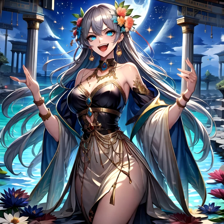 （masterpiece）、(highest quality)、((Super detailed))、(super delicate)、cute、Pastel colors hair、beautiful breasts、Gorgeous、fantastic sea of light、Gold, silver, and purple costumes