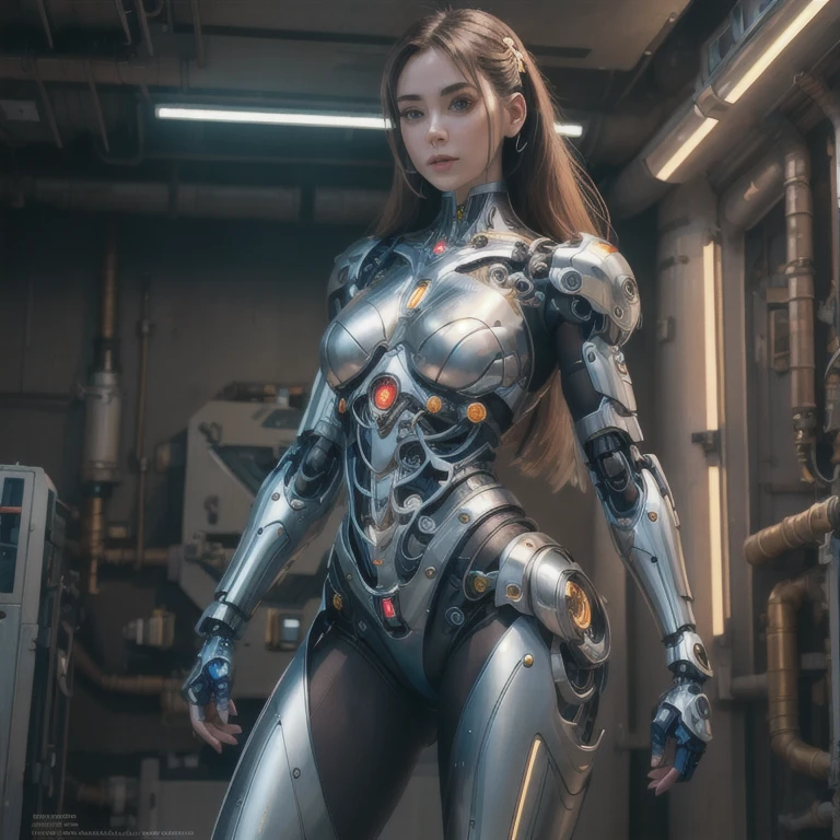 (masterpiece, best quality:1.2), 1girl, solo, Ultra High Resolution, ((Photorealistic: 1.4), 1 Cyborg Girl, Glowing Skin, 1 Mechanical Girl), ((Ultra Realistic Details)). Arafed woman in a futuristic suit standing in a room., cyborg girl, beautiful cyborg girl, girl in mecha cybernetic armor, cyborg - girl, beautiful white cyborg girl, cute cyborg girl, beautiful and seductive female cyborg, beautiful cyborg girl, perfect anime Cyborg woman, Cyborg woman, cyborg girl, perfect cyborg woman, cyborg fashion model. beautiful bare legs, perfect female legs, view of her crotch, small bright LED lamps, global illumination, deep shadows, Octane Rendering, 8K, Ultra Sharp, realistic light, facing the camera, neon details, (In the forest, hot summer ,).