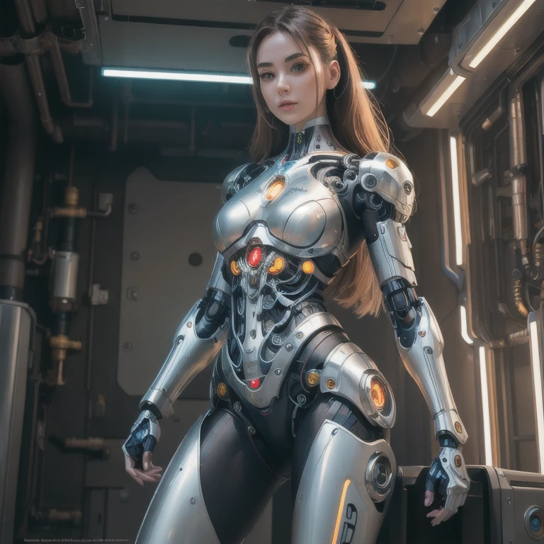 (masterpiece, best quality:1.2), 1girl, solo, Ultra High Resolution, ((Photorealistic: 1.4), 1 Cyborg Girl, Glowing Skin, 1 Mechanical Girl), ((Ultra Realistic Details)). Arafed woman in a futuristic suit standing in a room., cyborg girl, beautiful cyborg girl, girl in mecha cybernetic armor, cyborg - girl, beautiful white cyborg girl, cute cyborg girl, beautiful and seductive female cyborg, beautiful cyborg girl, perfect anime Cyborg woman, Cyborg woman, cyborg girl, perfect cyborg woman, cyborg fashion model. beautiful bare legs, perfect female legs, view of her crotch, small bright LED lamps, global illumination, deep shadows, Octane Rendering, 8K, Ultra Sharp, realistic light, facing the camera, neon details, (In the forest, hot summer ,).