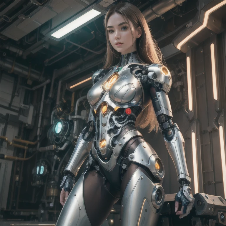 (masterpiece, best quality:1.2), 1girl, solo, Ultra High Resolution, ((Photorealistic: 1.4), 1 Cyborg Girl, Glowing Skin, 1 Mechanical Girl), ((Ultra Realistic Details)). Arafed woman in a futuristic suit standing in a room., cyborg girl, beautiful cyborg girl, girl in mecha cybernetic armor, cyborg - girl, beautiful white cyborg girl, cute cyborg girl, beautiful and seductive female cyborg, beautiful cyborg girl, perfect anime Cyborg woman, Cyborg woman, cyborg girl, perfect cyborg woman, cyborg fashion model. beautiful bare legs, perfect female legs, view of her crotch, small bright LED lamps, global illumination, deep shadows, Octane Rendering, 8K, Ultra Sharp, realistic light, facing the camera, neon details, (In the forest, hot summer ,).
