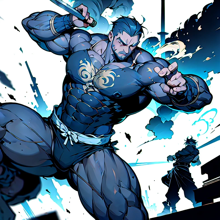 (masterpiece, best quality:1.2), a swordsmen is high-kicking forwards in the air and his upper-body heading backwards, high-kick pose, holding sword with one hand, Aesthetics, Cinematic lighting, (detailed line art), (best composition), (high-resolution), 1men, 1 person