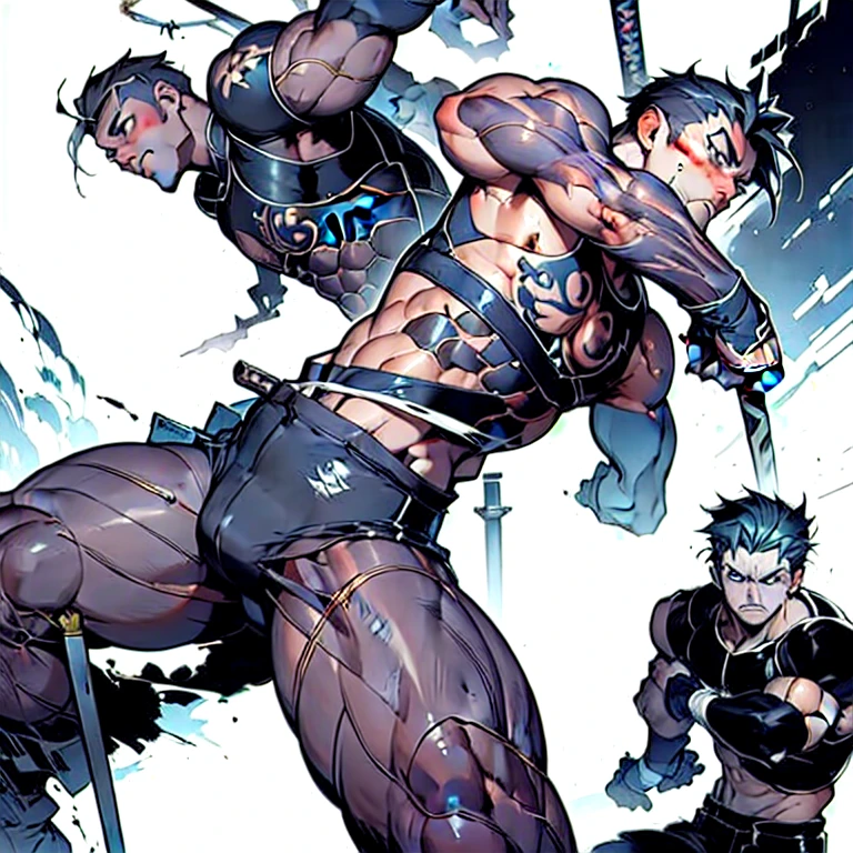 (masterpiece, best quality:1.2), a swordsmen is high-kicking forwards in the air and his upper-body heading backwards, high-kick pose, holding sword with one hand, Aesthetics, Cinematic lighting, (detailed line art), (best composition), (high-resolution), 1men, 1 person