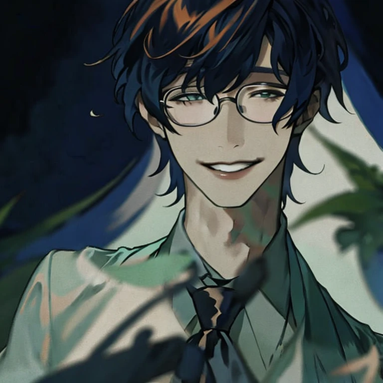 (masterpiece, best quality:1.2), a handsome men smiles, glasses, keen eyes, soft light, cinematic scenery, 1men, solo men, 1 person, colorful background, in the classroom