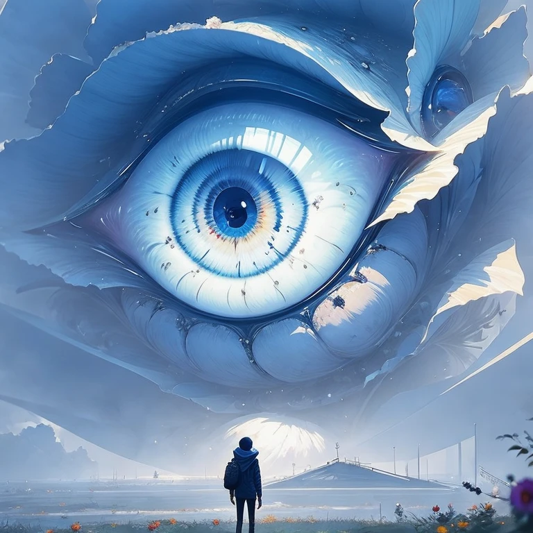 (masterpiece, best quality:1.2), a giant eye is floating in the sky and giving scary look, magnificent sky, fantasy, cinematic light, cinematic background, expanding landscape photography, background, landscape, wallpaper