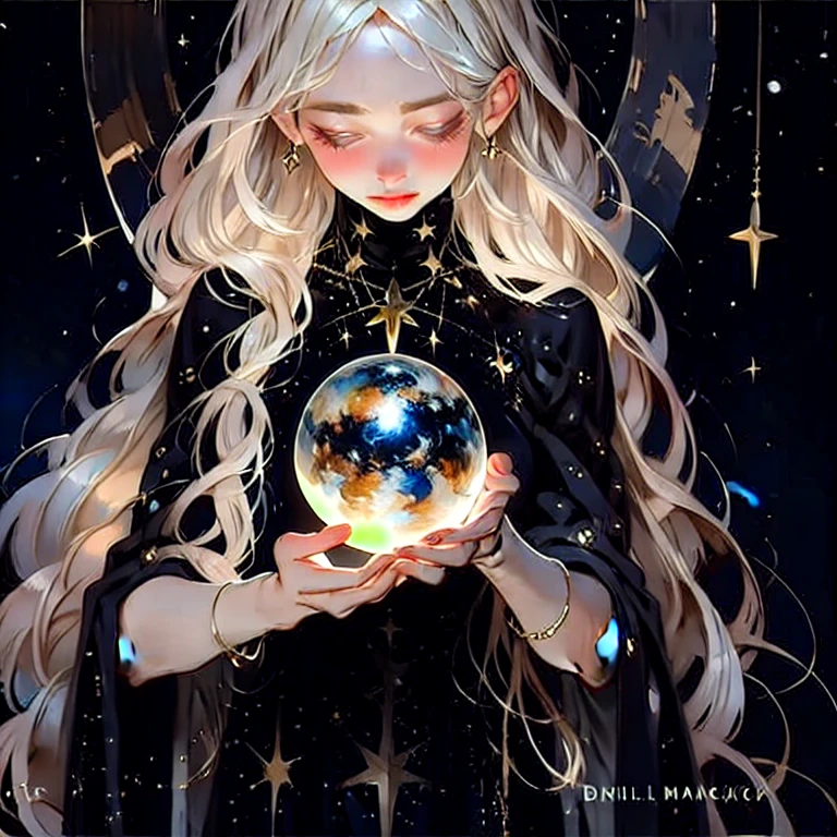 (masterpiece, best quality:1.2), 1girl, solo, a girl hold a planet in her hands, devine girl, beautiful, elegant, universe, cinematic universe, star, cinematic background, soft light