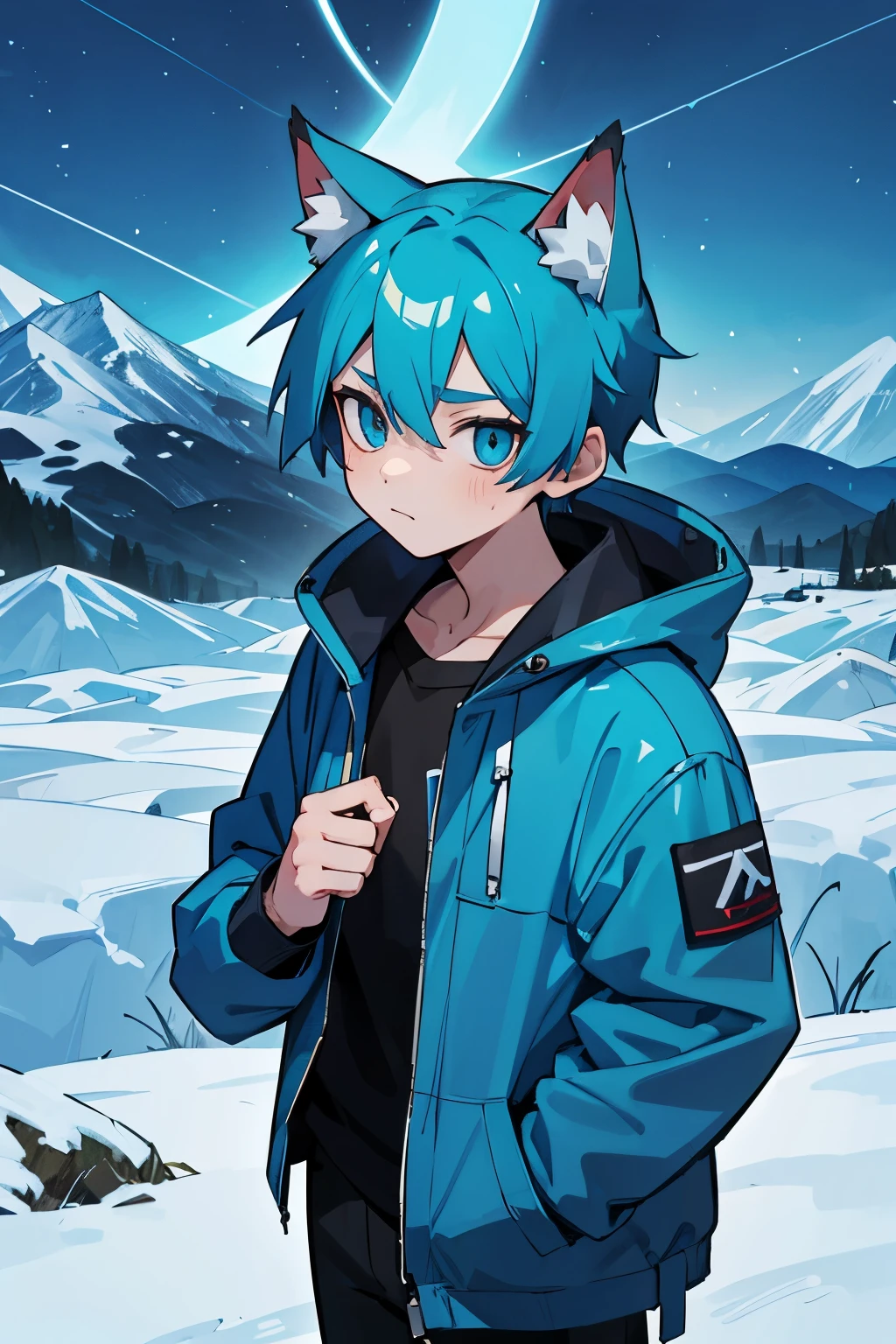 Blue hair with kemomimi ears、A -yeld boith a dark and cool personality、There is a wild feeling、Mountain Raised、Raised by nature