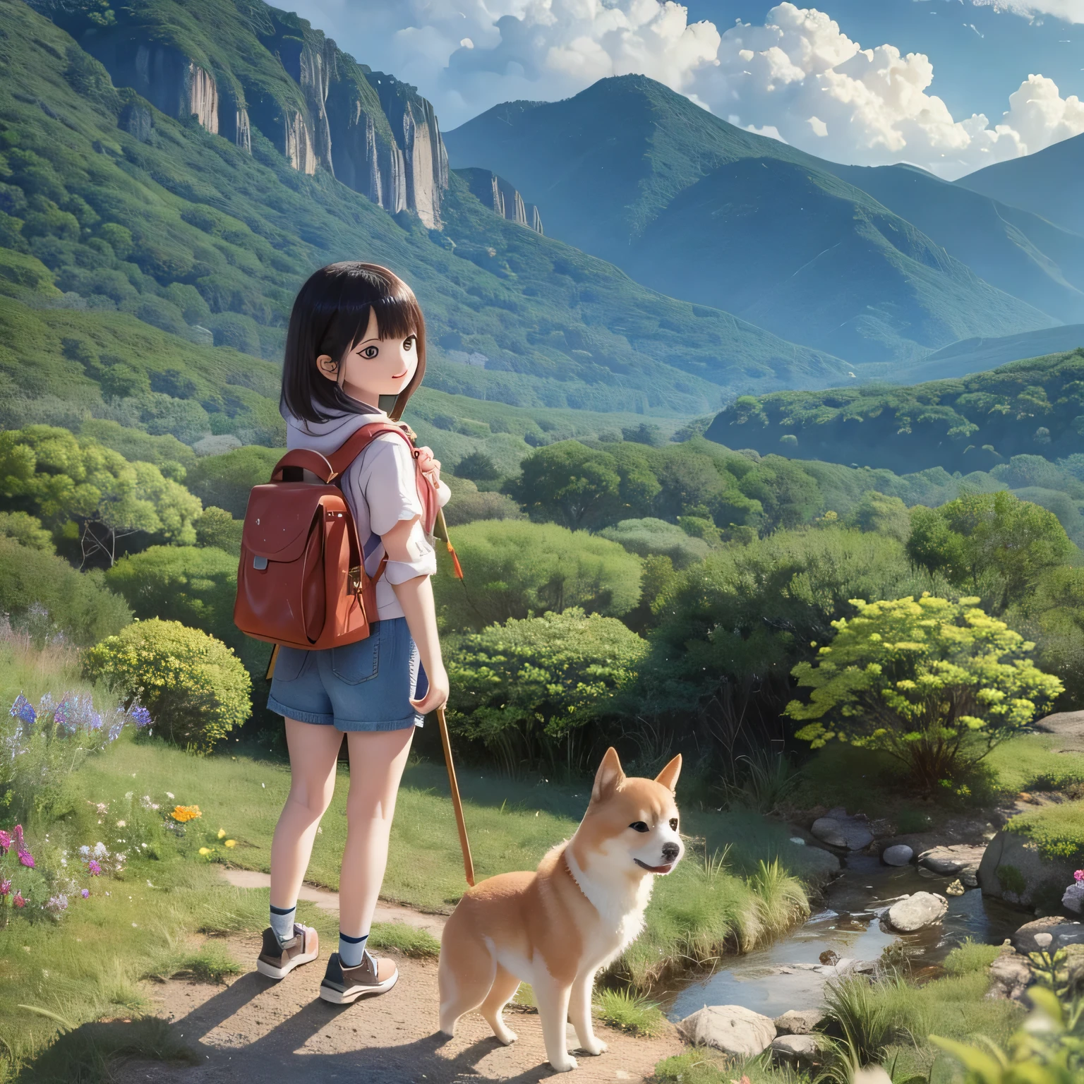 Shiba Inu Girl Countryside Landscape(((
A tall mountain)))