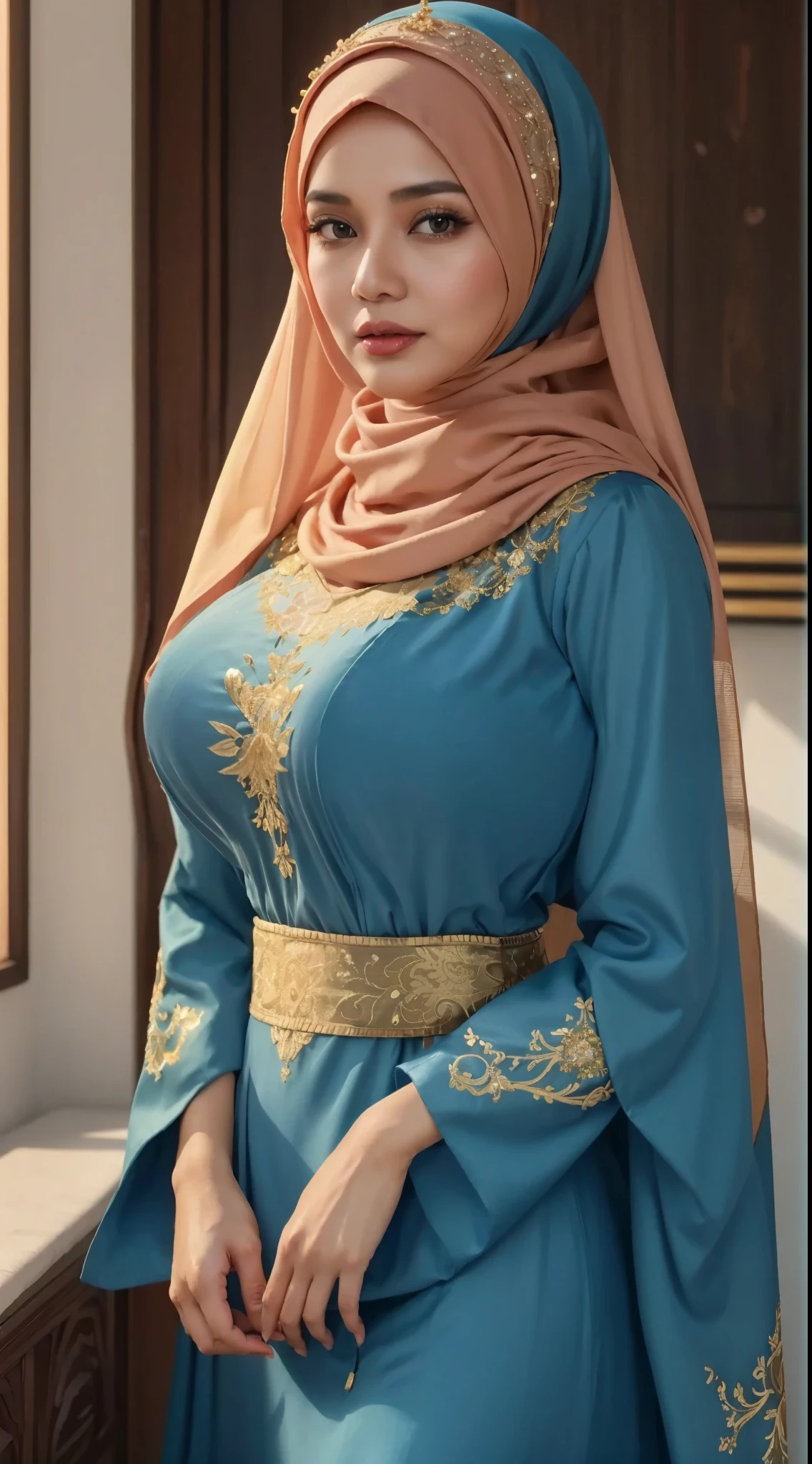 50 years Old, Hijab Indonesian mature woman, Big Tits : 66.9, Gamis, Breast out from her clothes : 1.9, at doctor office, Dark light, at Nighttime