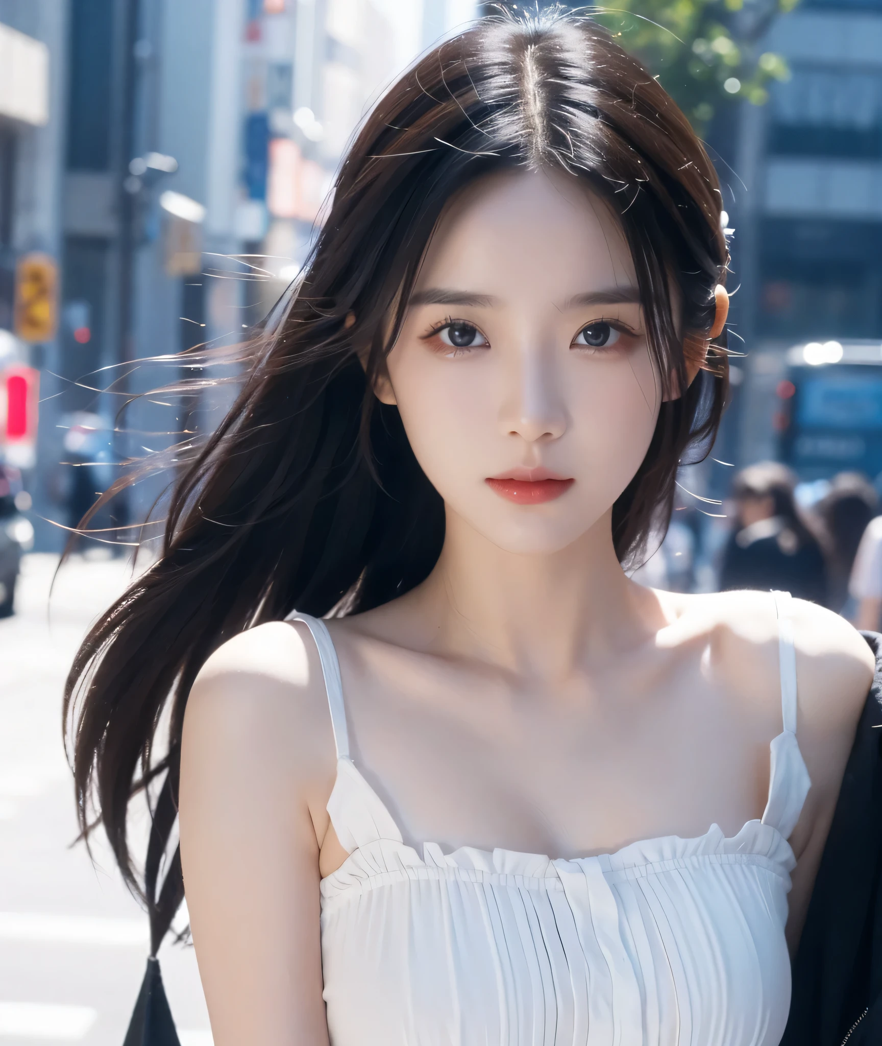 、(top quality,masterpiece:1.3,Ultra-high resolution,),(Super detailed,Caustic lines),(Reality:1.4,RAW Shooting,)Ultra-realistic capture,Very detailed,HD 16K,Suitable for human skin、 Natural skin texture、、Skin looks healthy and even-toned、 Use natural light and color,A woman,Kawaii,black hair,Medium Length Hair,(Depth of Field、Chromatic Aberration、、Wide lighting range、Natural shadows、)、(Nighttime outdoor lighting:1.4)、(Snow Scene:1.2)、(Hair blowing in the wind:1.1)