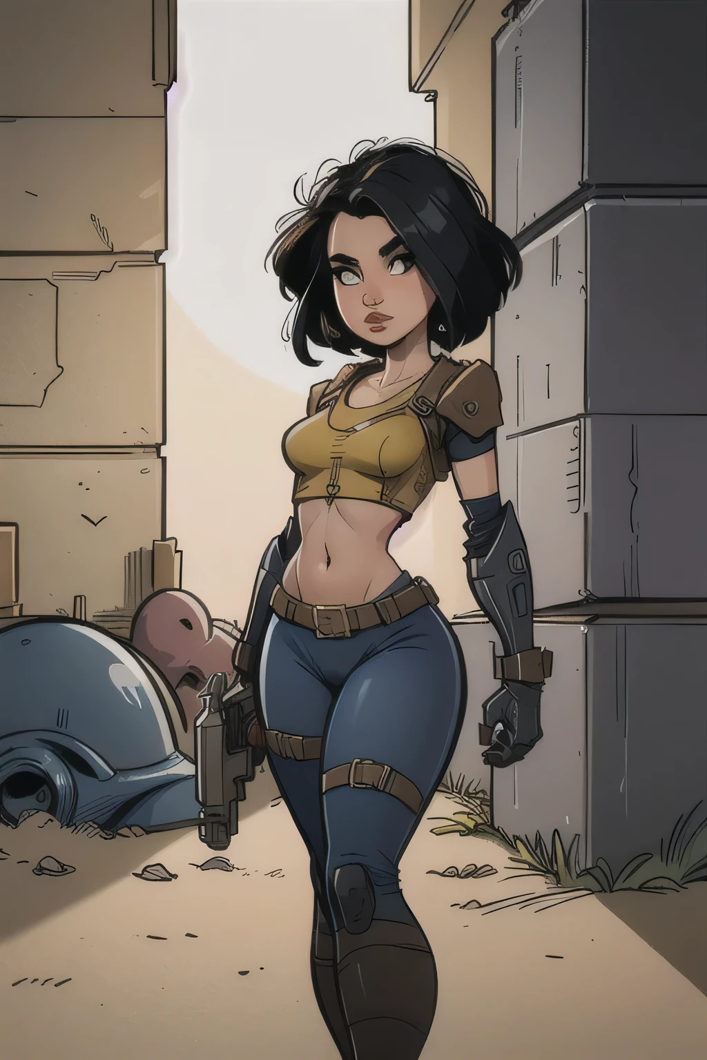 ((Melhor qualidade)), ((obra de arte)), (detalhado), a girl in a post apocalyptic world (fallout) retro cyber style