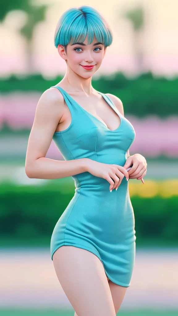 (Ultra realistic 16k), (extremely complex:1.3), (realistic), very white tall girl, seductive face, happy eyes, blushing cheeks, beautiful smile, sexy hot, short cyan blue hair, sexy dress, pale skin, sexy cleavage, narrow waist, hot hips, beautiful hot legs, 25 years old, (beautiful tall body), professional photography of a stunning woman detailed, sharp focus, dramatic, award-winning, cinematic lighting, volumetric dtx, (film grain, blurred background, blurred foreground, Bokeh, depth of field, motion blur:1.3), multiple hot sexy poses.