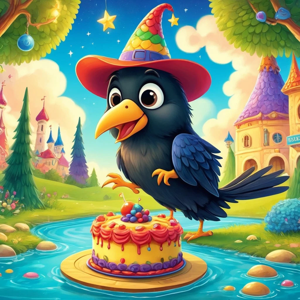 italienisches Windspiel, Cartoon, strongly elongated snout, ausdrucksstarke Augen, Karikatur, Albeniz Rodriguez-Stil, with hat, Geburtstag, Congratulations, Torte, Fisheye lens, Vivid colors, Super high saturation, RGB color, Bright, UHD, masterpiece, ccurate, anatomically correct, high details, 8k