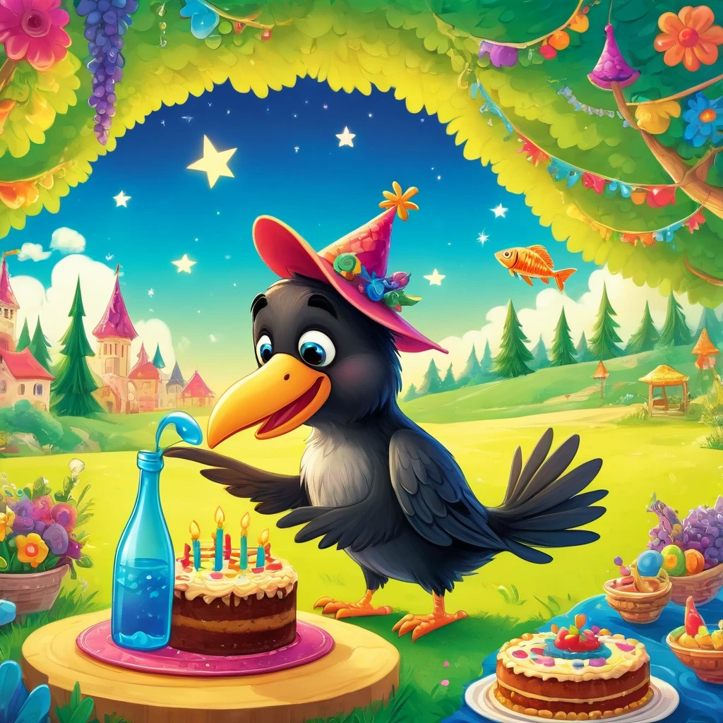 italienisches Windspiel, Cartoon, strongly elongated snout, ausdrucksstarke Augen, Karikatur, Albeniz Rodriguez-Stil, with hat, Geburtstag, Congratulations, Torte, Fisheye lens, Vivid colors, Super high saturation, RGB color, Bright, UHD, masterpiece, ccurate, anatomically correct, high details, 8k