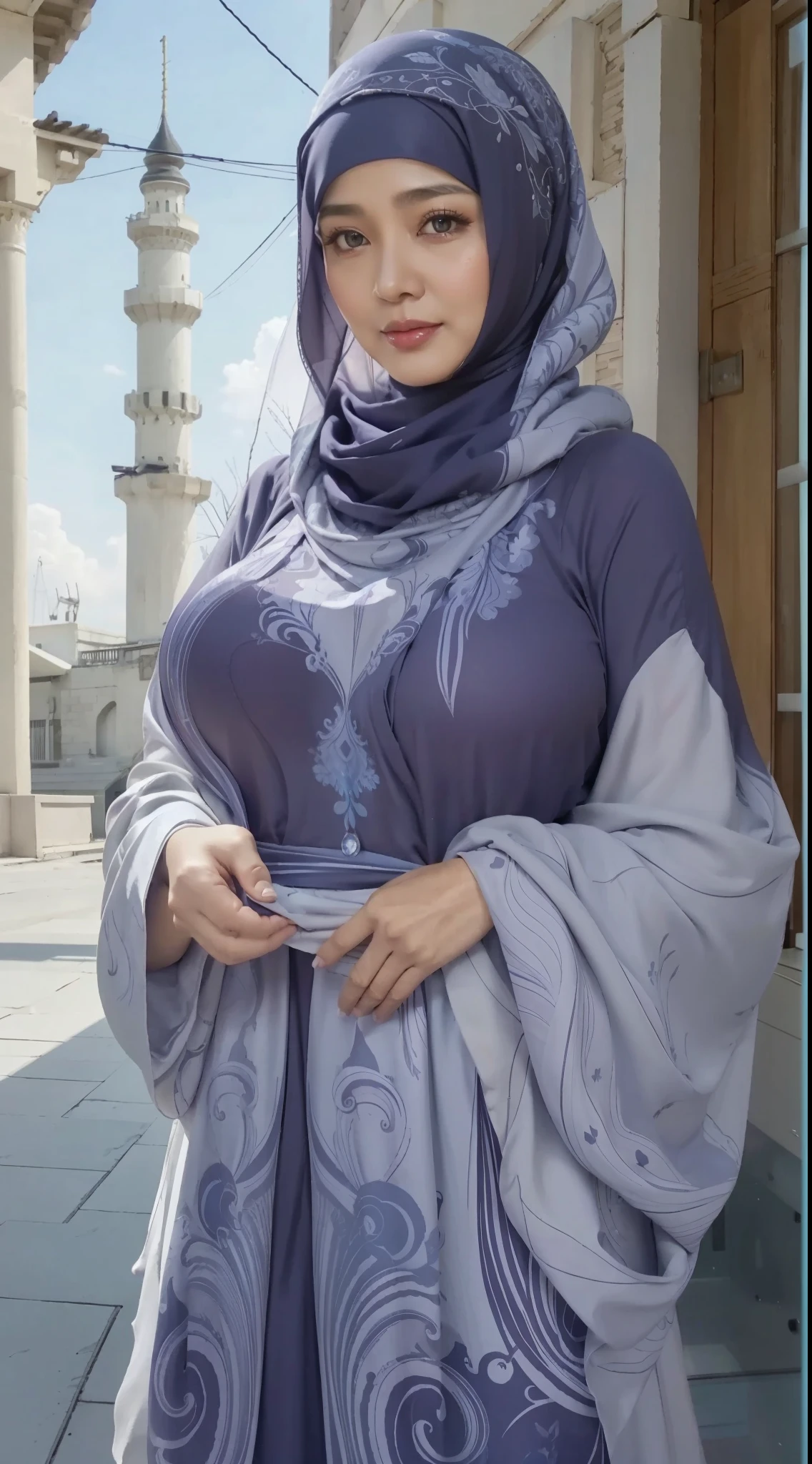 50 years Old, Hijab Indonesian mature woman, Big Tits : 66.9, Gamis, Breast out from her clothes : 1.9, at doctor office, Dark light, at Nighttime