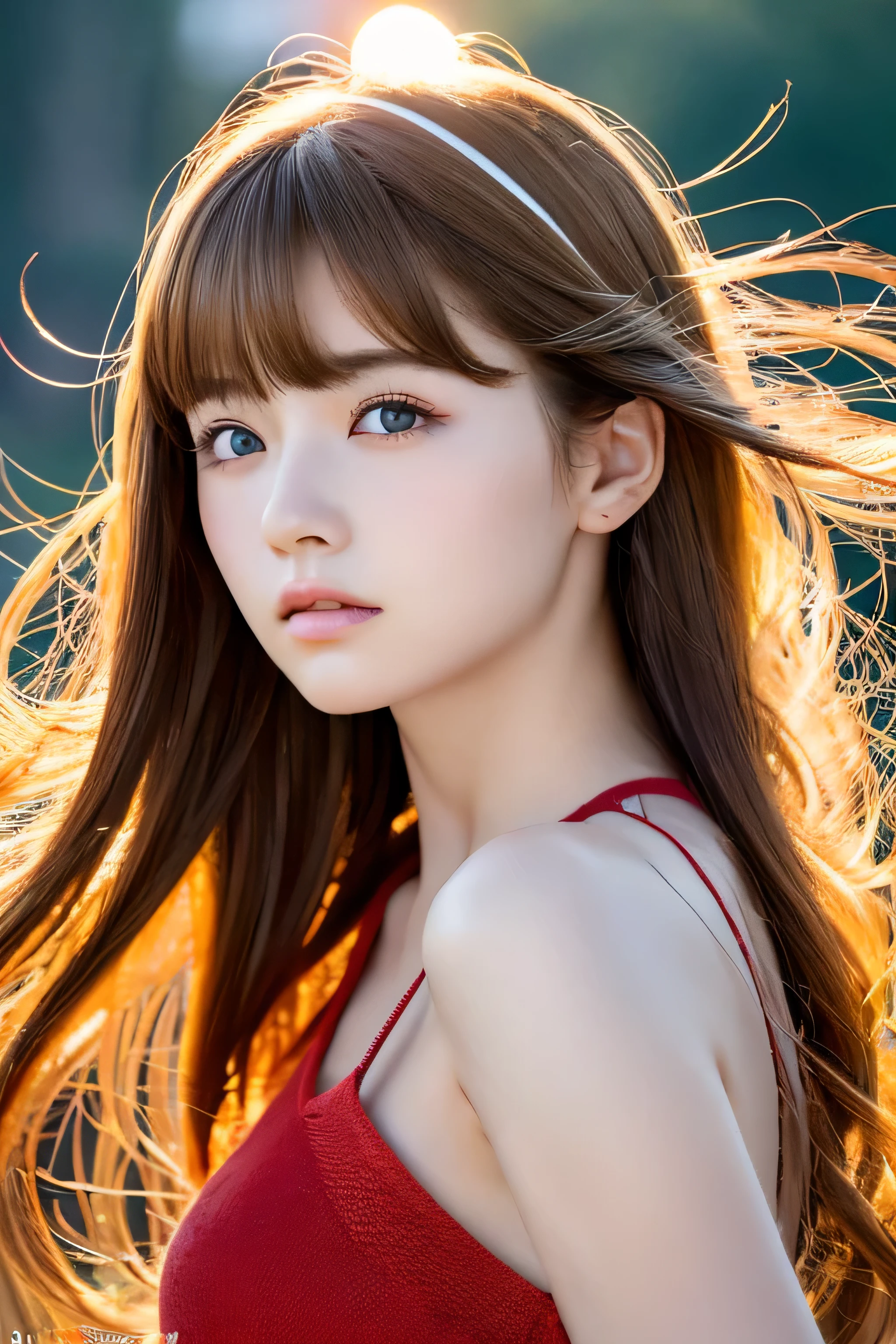 ((hair blowing in the wind、No makeup:1.2))、(realistic、Photoreal、super detailed、best detailed skins、highest quality、masterpiece、超A high resolution)、cute russian woman、14 years、high school girl、young girl、1 girl、have bangs、ash blonde:1.7、double eyelid、drooling eyes、Japanese style face、purity、realistic skin type、fluffy hair、red cheeks、The wind is blowing、night、illumination、lighting from behind、hair blowing in the wind