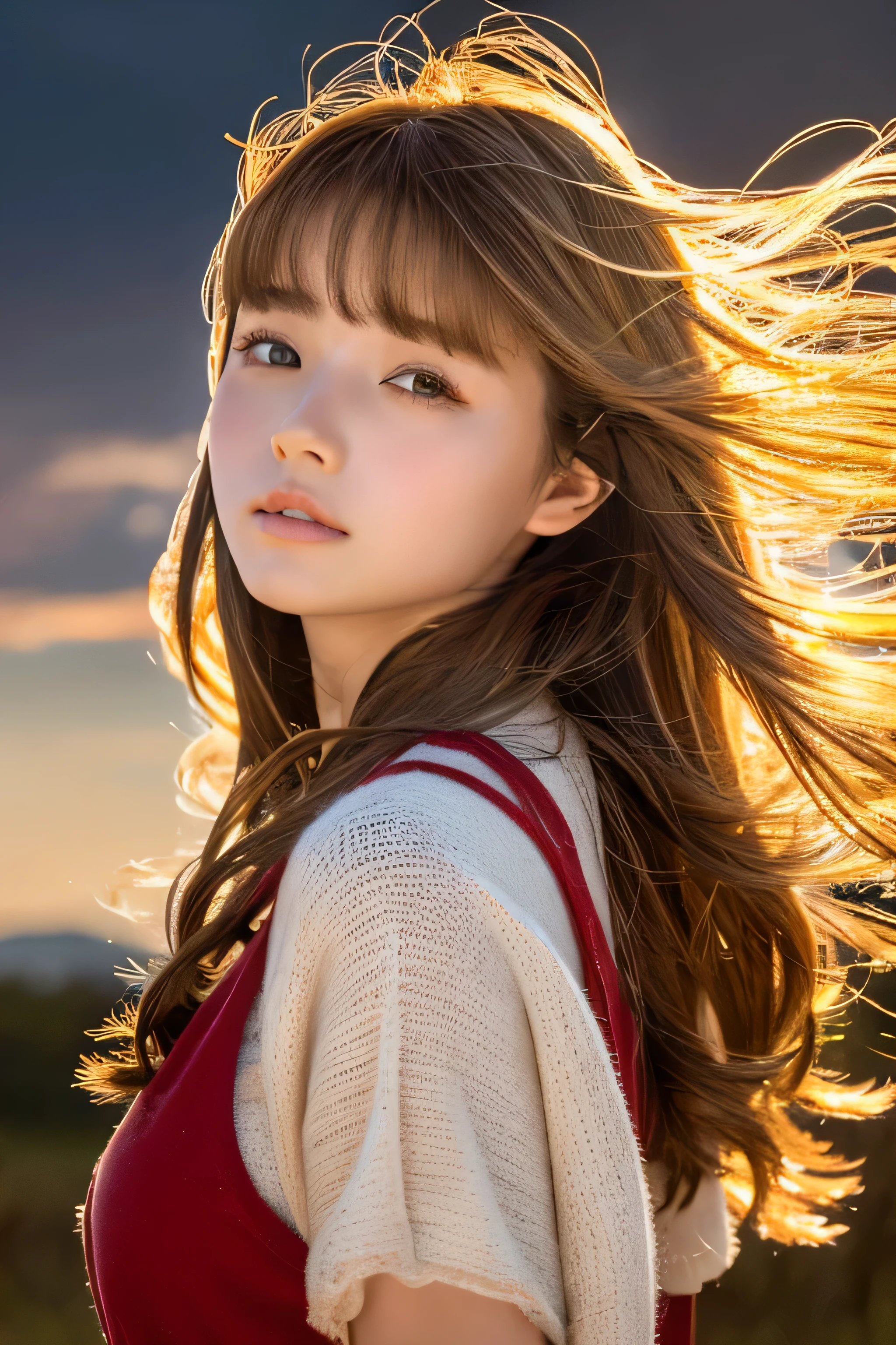 ((hair blowing in the wind、No makeup:1.2))、(realistic、Photoreal、super detailed、best detailed skins、highest quality、masterpiece、超A high resolution)、cute russian woman、、high school girl、young girl、1 girl、have bangs、ash blonde:1.7、double eyelid、drooling eyes、Japanese style face、purity、realistic skin type、Thick fluffy hair、red cheeks、The wind is blowing、lighting from behind、hair blowing in the windがステキ、((Cute white shirt、short hair、port at night、illuminated by moonlight))