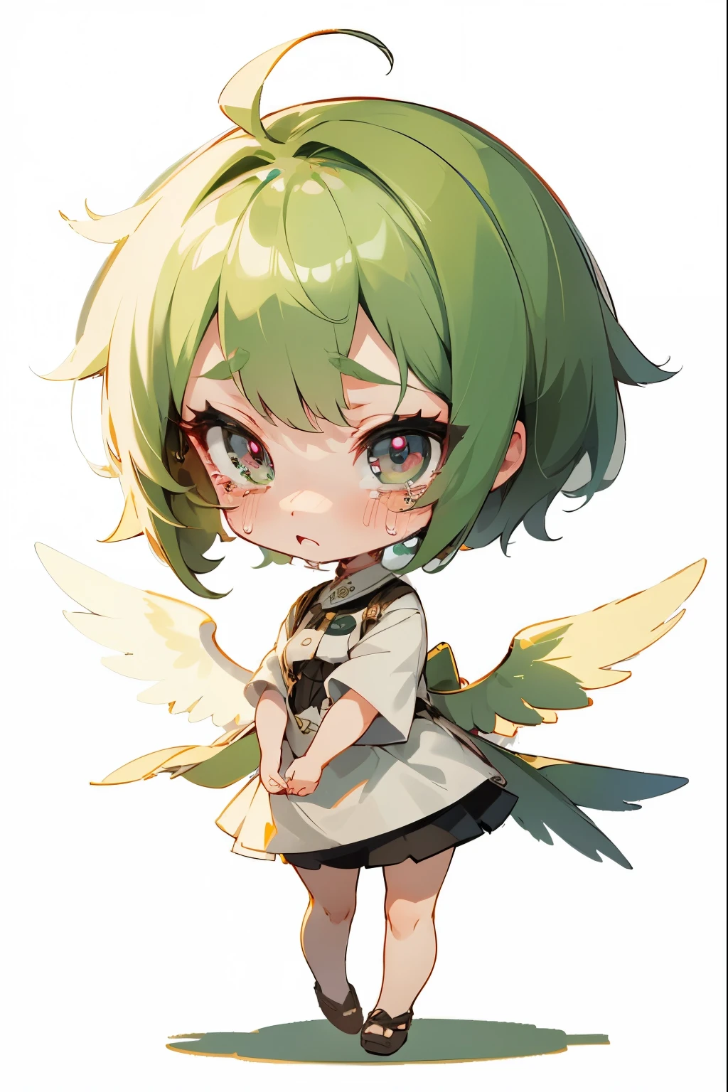 girl, beautiful face, cartoon style, chibi style, cute, crying face, beautiful eye, high detailed pupil, double eyelid, high detailed skin, high quality skin, masterpiece,