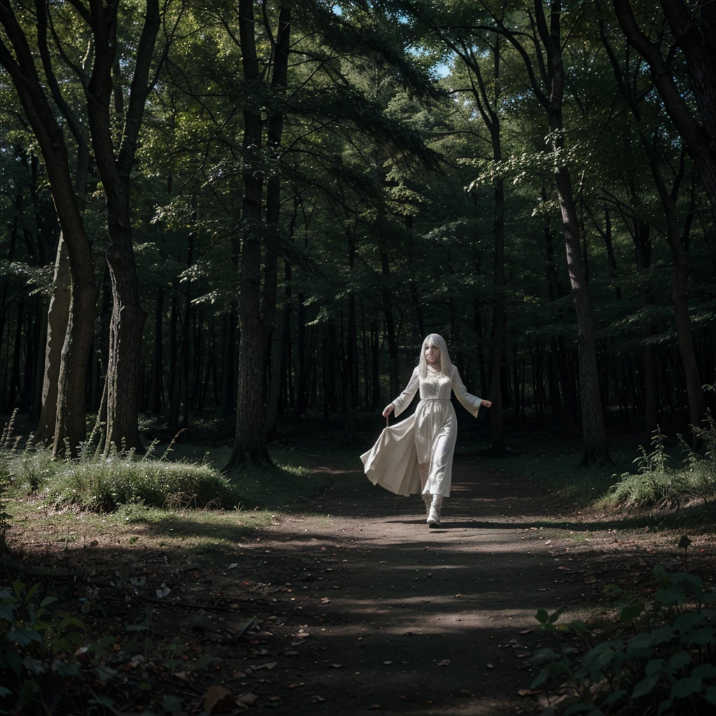 In the presence of the white-haired witch, the dark forest takes on a new life, an aura of enchantment and ancient secrets.