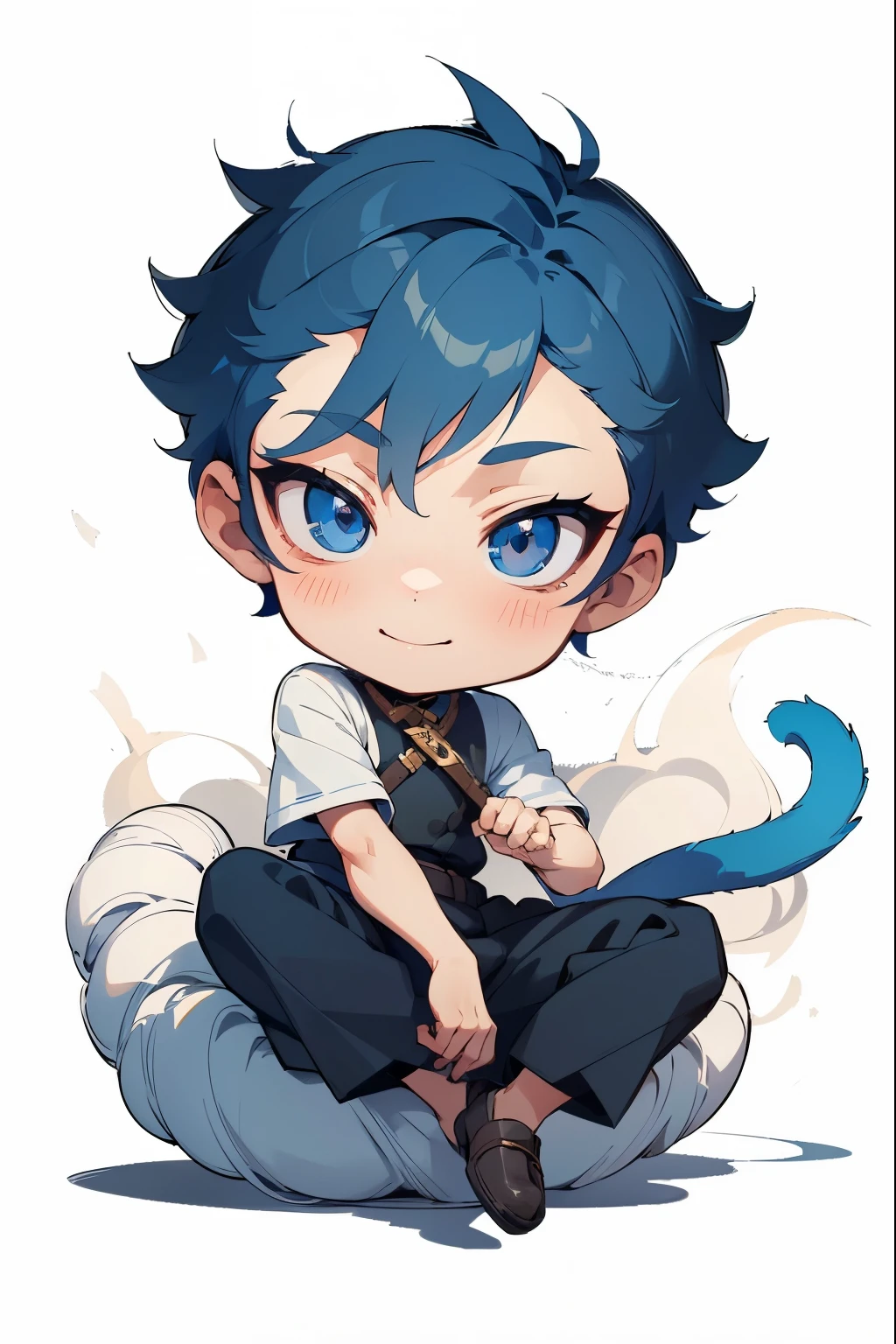 boy, beautiful face, cartoon style, chibi style, cute, smile, blue eyes, beautiful eye, high detailed pupil, double eyelid, high detailed skin, high quality skin, masterpiece,