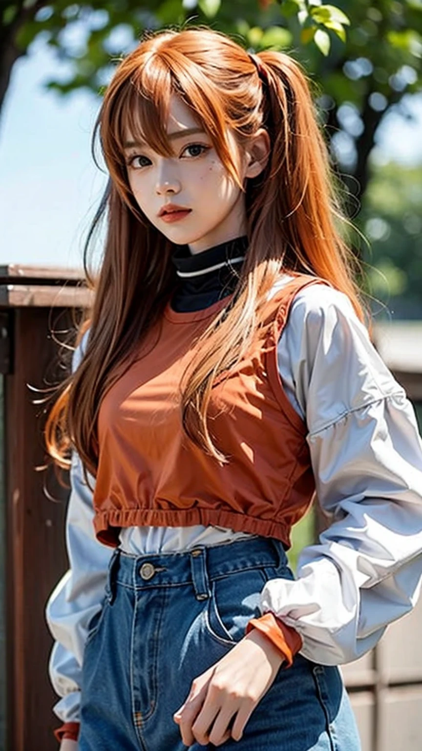 asuka langley evangelion, amazing woman, trendy outfits.Girlish outfit,ordinary girl fashion, 16 RAW photography, ultra detailed, intricate details