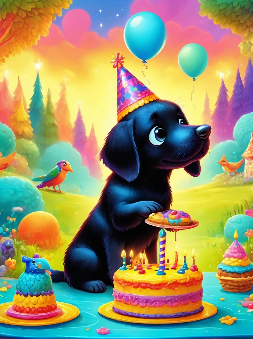 puppy, (strongly elongated snout), Geburtstag, Torte, Vivid colors, Super high saturation, RGB color, Bright