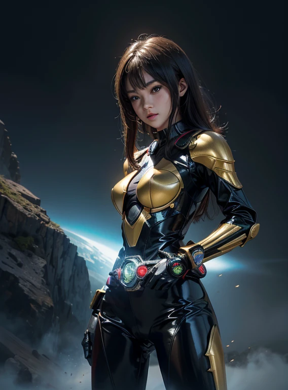 1 girl、big breasts、slim、perfect proportions、rough skin, Super detailed, advanced details, high quality, 最high quality, High resolution, 1080p, hard disk, gorgeous beauty,(kamenrider555),(female rider),body suit,combat uniform,transformation belt,battle mode,Metal,Transform into Kamen Rider,cyborg、put both hands behind your back、slave、restraint、first round