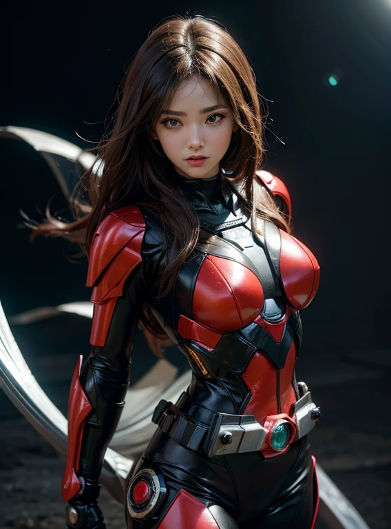 1 girl、big breasts、big breasts、suit with open chest、slim、perfect proportions、rough skin, Super detailed, advanced details, high quality, 最high quality, High resolution, 1080p, hard disk, gorgeous beauty,(kamenrider555),(female rider),body suit,combat uniform,transformation belt,battle mode,Metal,Transform into Kamen Rider,cyborg、put both hands behind your back、slave、restraint、first round、view audience、