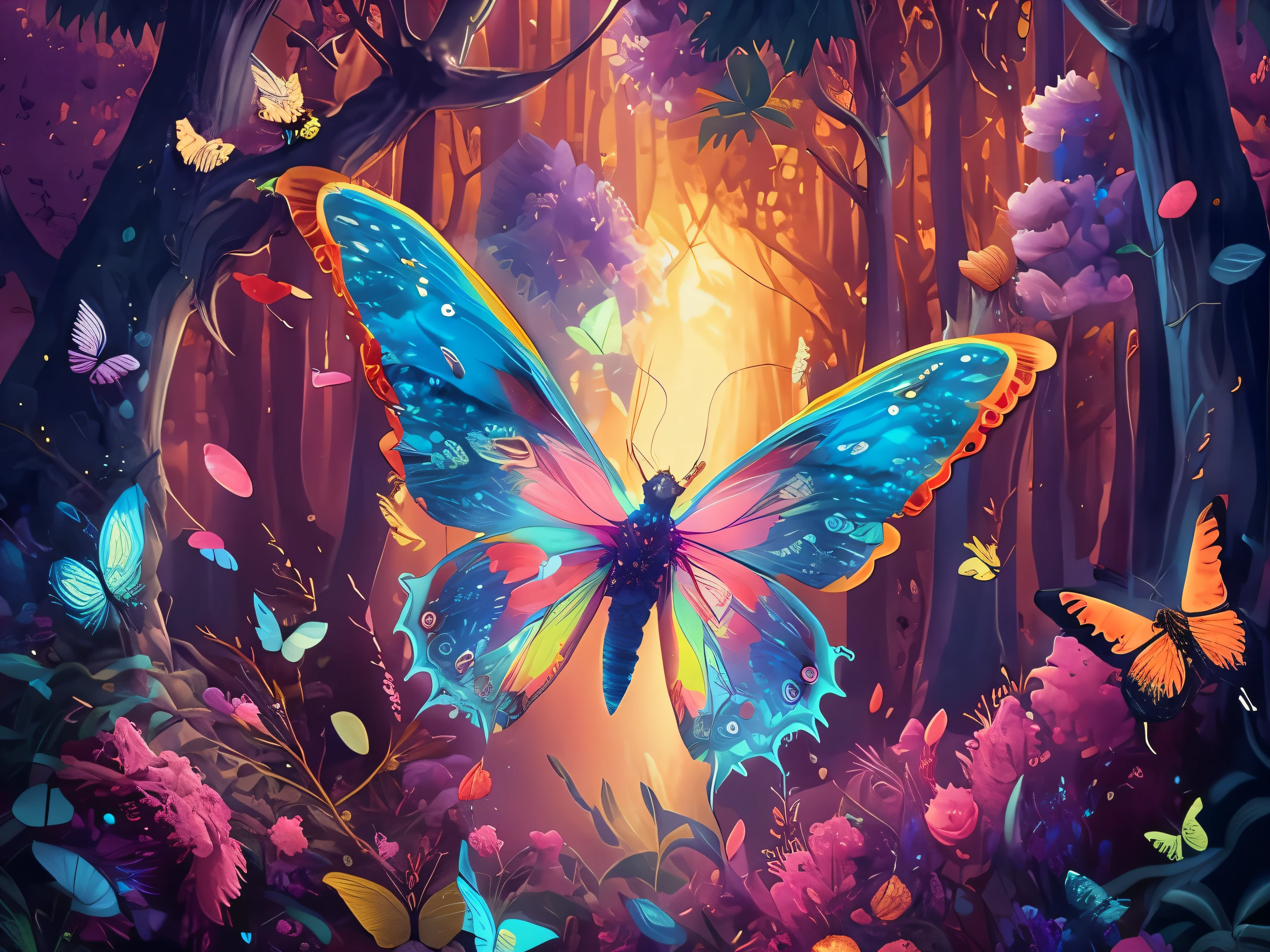 Butterfly in the forest painting by numbers, rich and colorfull digital fantasy art, magic fairy forest, Magic fantasy very detailed, enchanted Enchanted Jungle, Detailed fantasy digital art, harmony of Butterfly, psychedelic forest, magical world. rich and colorful, Butterfly, Enchanted Jungle, fairy forest, Detailed 4k, Beautiful digital artwork, very Beautiful digital art, rich and colorful concept art, Beautiful digital art
