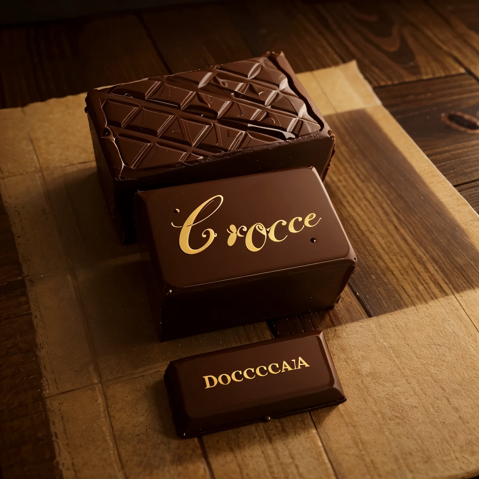 "Create a logo for a chocolate shop called 'Doce Cacau'. The logo should have an elegant and minimalist style. Include elements such as a chocolate bar and a cacao leaf to symbolize the essence of chocolate. Use a color palette with shades of brown and gold for a sophisticated touch. The name 'Doce Cacau' should be present in the logo in a stylized cursive font. The logo format should be horizontal to facilitate application on packaging and marketing materials."