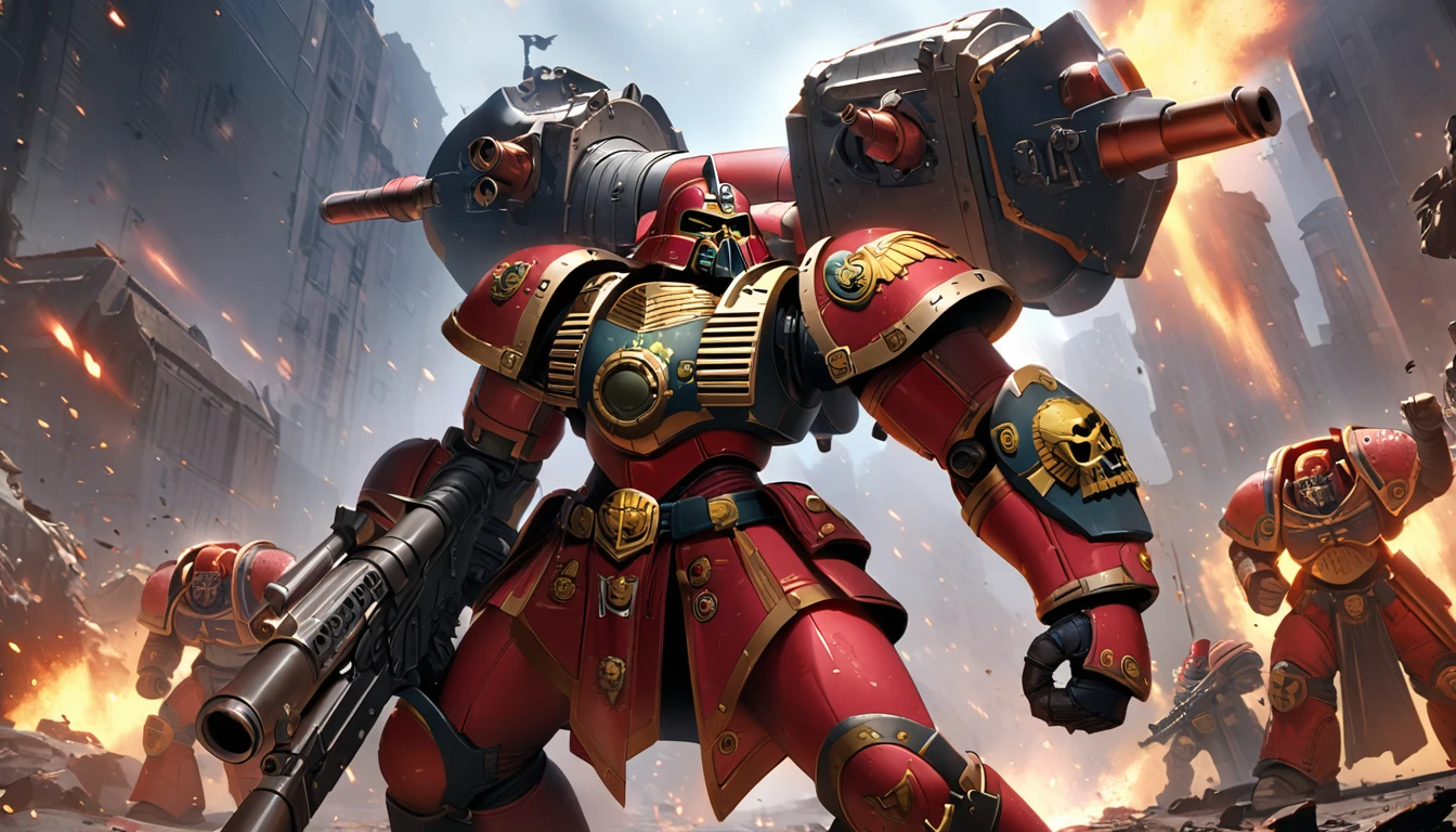 In Warhammer 40k, a Space marine legion is themed after Sailor Moon, show space marines in the thick of battle with her color scheme