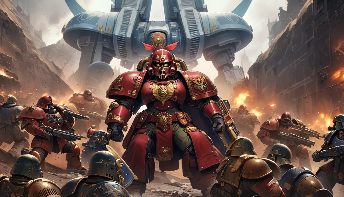 In Warhammer 40k, a Space marine legion is themed after Sailor Moon, show space marines in the thick of battle with her color scheme