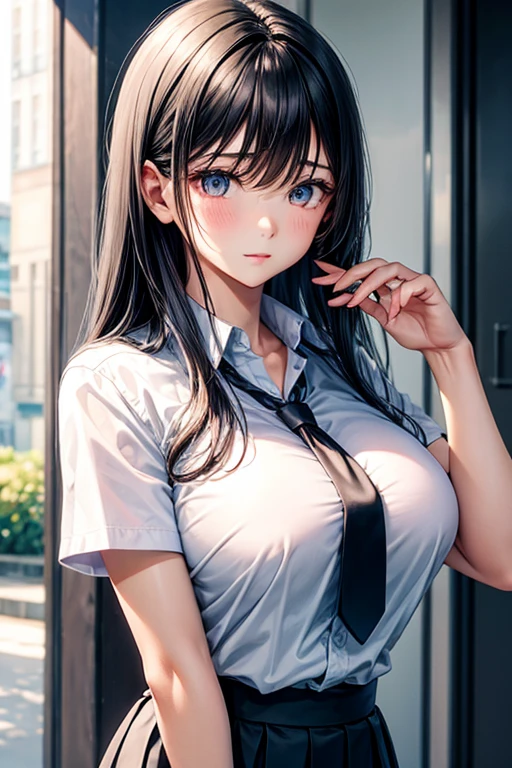 best quality, (1 faceless boy: 1.3), (boy grabbing breast: 1.1), 1girl . (school uniform:1.2), long black hair,brown eyes,(classroom:0.8), (sunset:0.7),(medium breasts:1.4), (cheerful smile:0.8) --auto --s2
