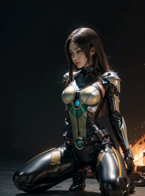 Female character/space traveller/proportional figure/delicate features/alluring/cyberpunk armor/navigator gear/gold and platin plated/dark blue background/poster style/Ultra realistic/ultra detailed/volumetric light. unreal engine/8k. --q 2 --ar 1:2