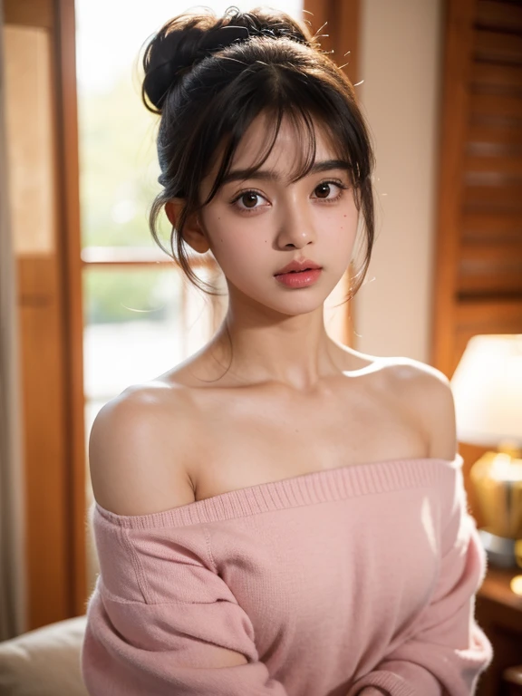 11 years old sexy indian girl round innocent face in off shoulder top very cute glowing face, innocent face, girl, drama queen, tantrums,
(ultra realistic,32k, masterpiece:1.2),(high detailed skin:1.1),( high quality:1.1), looking at viewer, (beautifully lit:1.1), blurry background, black puffed bun hair, bangs, (pink lips:0.9), medium breasts:(0.5) mascara,