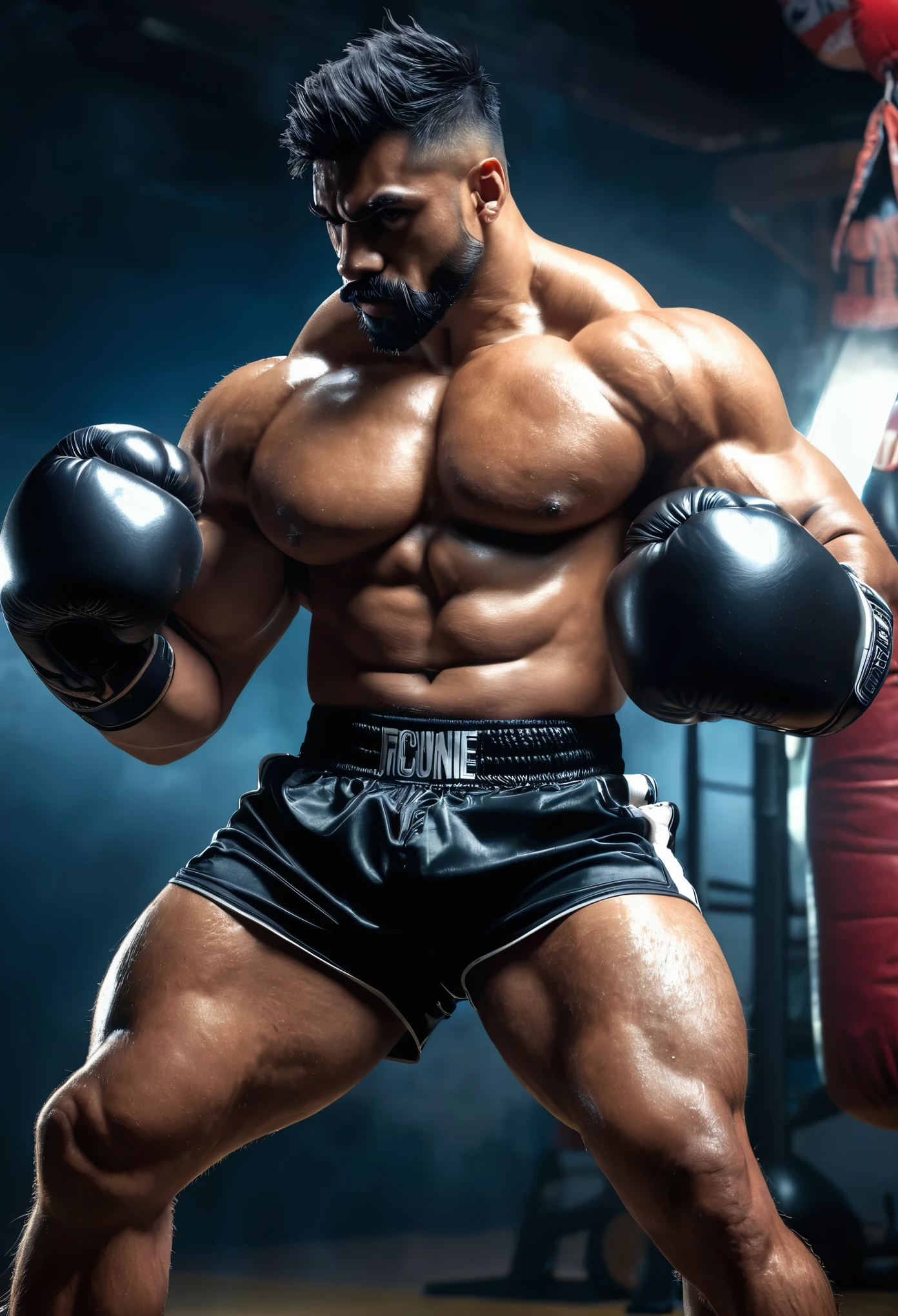 I found it.:   muscular anthropomorphic lion wearing boxing gloves. 4k, high resolution, best quality, perfect color, perfect shadow, perfect light, Posted on e621, The body is furry., alone, anthropomorphic lion, I, body hair, older, man, adult, เป็นผู้man, (very muscular, Big muscles buff:1.2), naked body, correct anatomy, (realistic fur, Fine fur, epic, Masterpiece:1.2), (Detailed gym background, at night), sexy shadows, (By Tarun Fiddler, By Chunie, By Kusunagi, Bonifasco Light), (boxing shorts:1.2), (Detailed eyes:1.2), sweaty, sweat, shiny fur, Poses for the camera, bodybuilder, confident, Big muscles, sexy, full body, boxing gloves, Serious facial expression