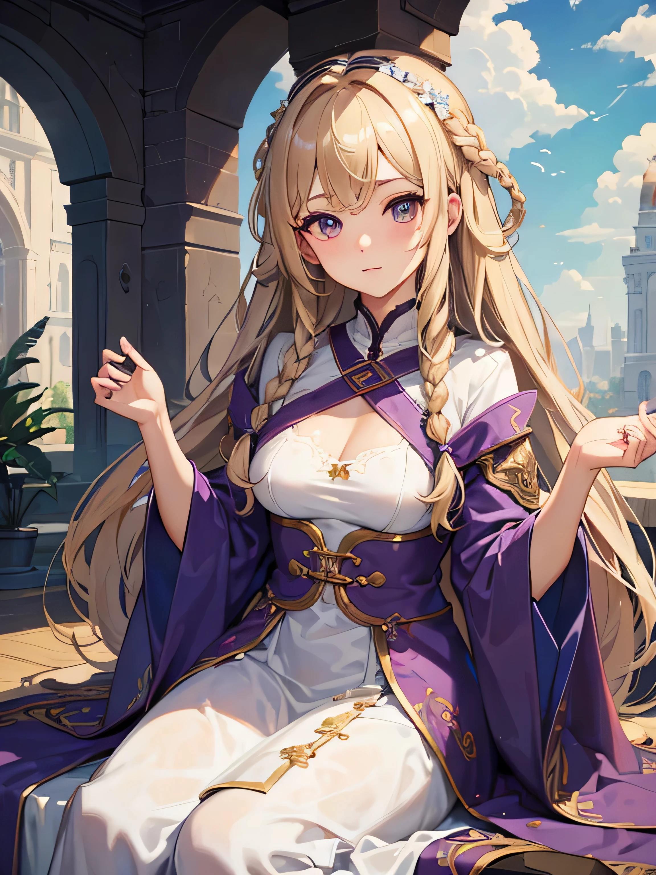 masterpiece, anime screencap, 1 girl, solo, long hair, blonde hair, chinese clothes, purple clothes, full body, cowboy shot, outdoors, claws, lying on the floor, lying, crying <lora:xie_yingluo:1>