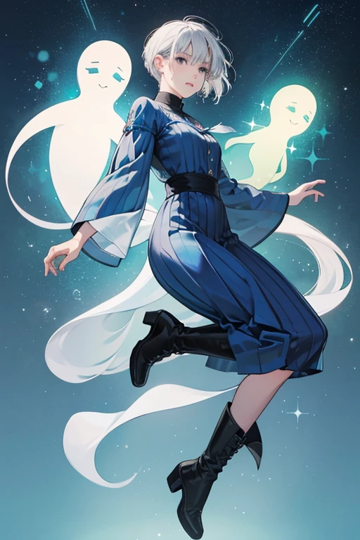 The Spirit Waves are female humanoid ghosts with no hair and simple faces, like most characters of the show. Their "feet" are in the form of heeled boots. Each is a different color: from left to right, they are blue, red, green, and gray. They are more anatomically accurate than most ghosts and other characters in the show. SPARKLE; GLITTER