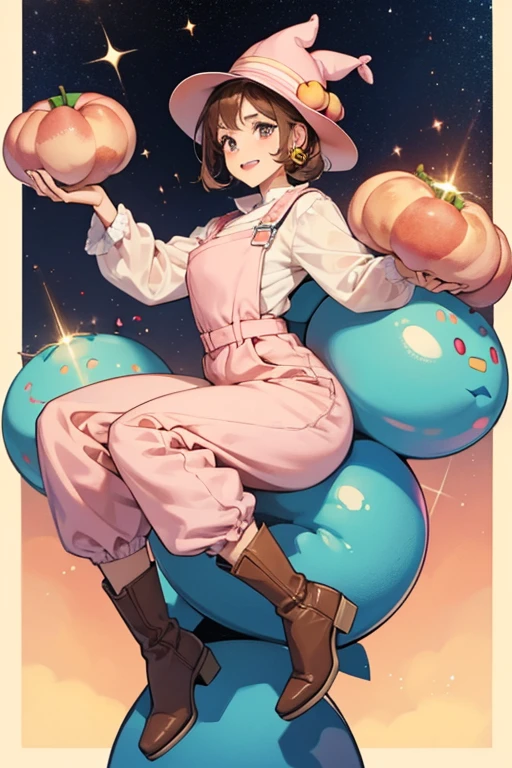 She is a chocolate malt ball with a peach-pink hat, light-pink boots, and brown hair. She also wears red lipstick. Despite being a female, she has a mustache that looks identical to Starchy's.

As a human, she appears more masculine. She has the same iconic mustache and hat, but is bald. She wears pale blue coveralls and brown cowboy boots. In her human form she resembles the original male Starchy even more. SPARKLE; GLITTER