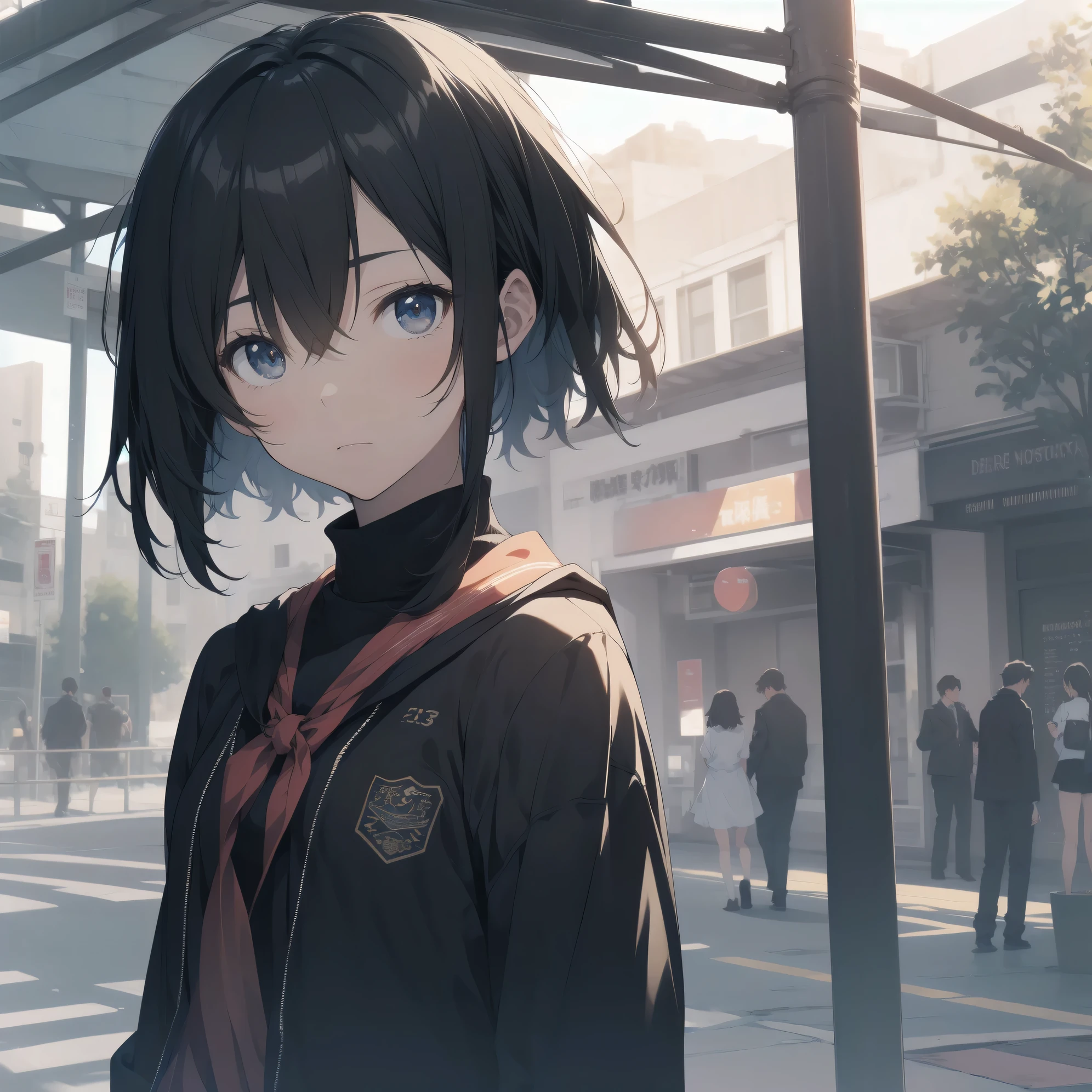 ultra-absurdres-Top quality by artist God, ultra-detailed, high resolution, anime moe artstyle, best anime 8k konachan wallpaper, pixiv contest winner, perfect anatomy,break, 1girl, (Please draw a girl walking sleepily to school alone. )break,(Solo,little female, 13-year-old:1.3),Full limbs, complete fingers,a junior high school student, Attractiveness of immature bodies, (very short hair), short cut, flat chest, , small butt, small black eyes, beautiful detailed eyes, well-proportioned iris and pupils, expressive eyes, highres detailed hair, soft expression, school_uniform, official_alternate_costume, pleated skirt,(Detailed Lighting), (Detailed background), in the School commute route. break,super detailed skin, Best cinematic lighting powered by famous artist, 8k,beauty illustration,photoshop_(medium),very aesthetic,break,((artist:mizuki_hitoshi )), artist:akinashi yuu ,artist:oyari ashito ,artist:kantoku ,