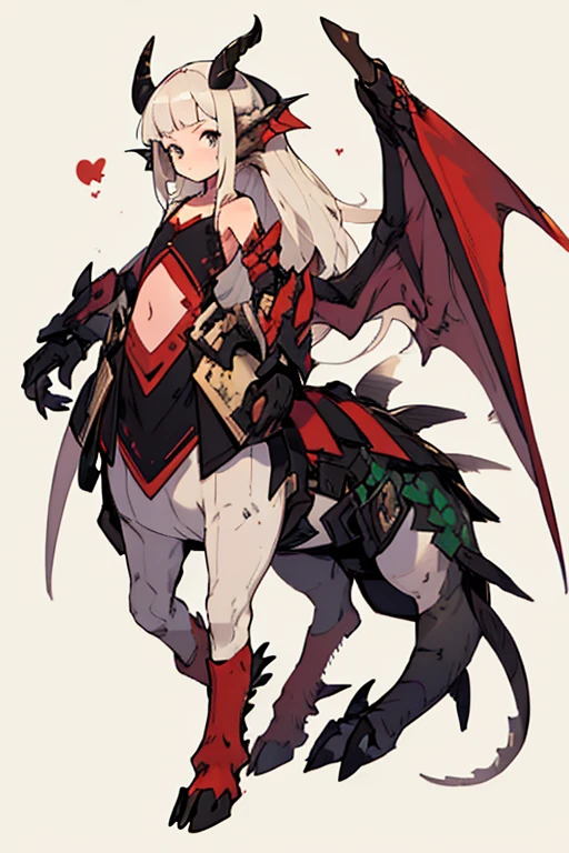 Woman with a dragon&#39;s lower body、2 Men Arms、Four dragon legs、long nails、white scales、quadrupedal walking、delicate、delicate face、dragon horn、flat chest、Noble clothes、Super high quality