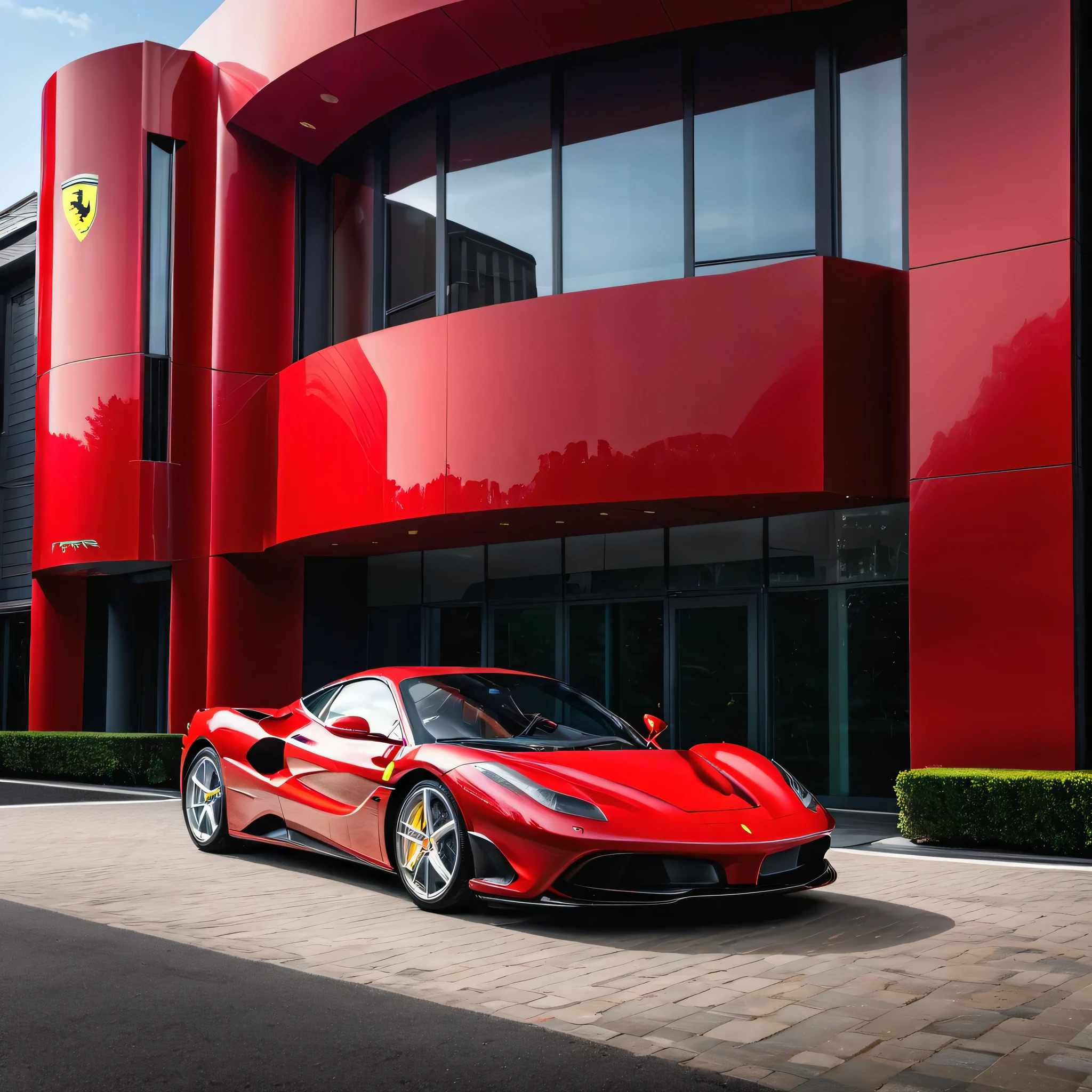 arafed red sports car parked in front of a building, vehicle photography, ferrari, automotive photography, supercar, lotus, portrait shot, aerodynamic imposing, mclaren, f12, f / 3 2, high res, f50, f 3 2, f32, by Anthony Devas, full view of a sport car, by Alexander Robertson