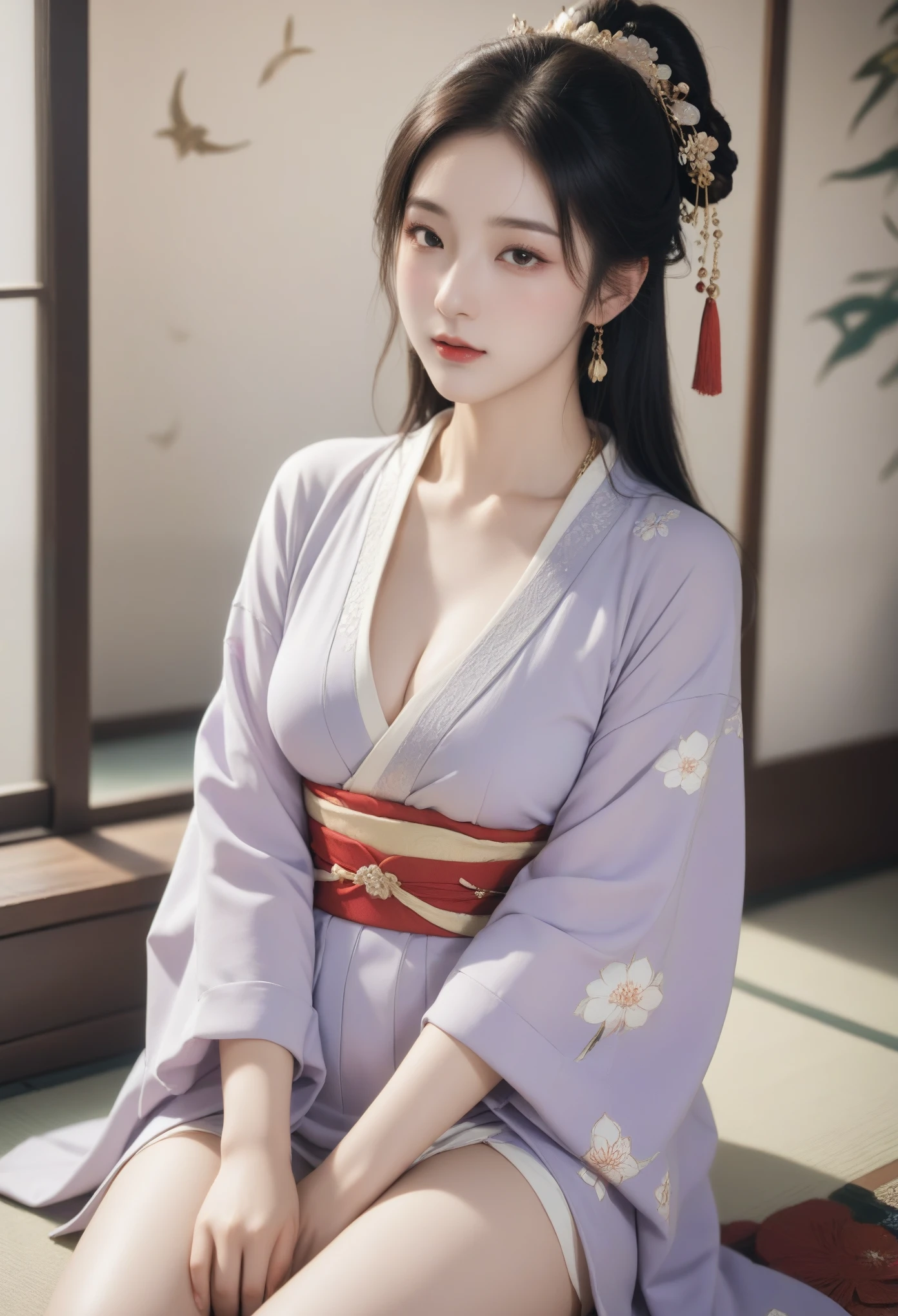 good quality, masterpiece, High Resolutiexist, 1 girl, blush, (seductive smile: 0.8), star student, Chinese Hanfu Lilac, hair accessories, necklace, jewelry, beauty, exist_Body, Tyndall effect, realism, Lotus Pexistd, light edge, Two-texiste Lighting, (High detail skin: 1.2), 8K Ultra HD, SLR camera, soft light, high quality, Volumetric lighting, photo, High Resolutiexist, 4K, 8K, background bokeh