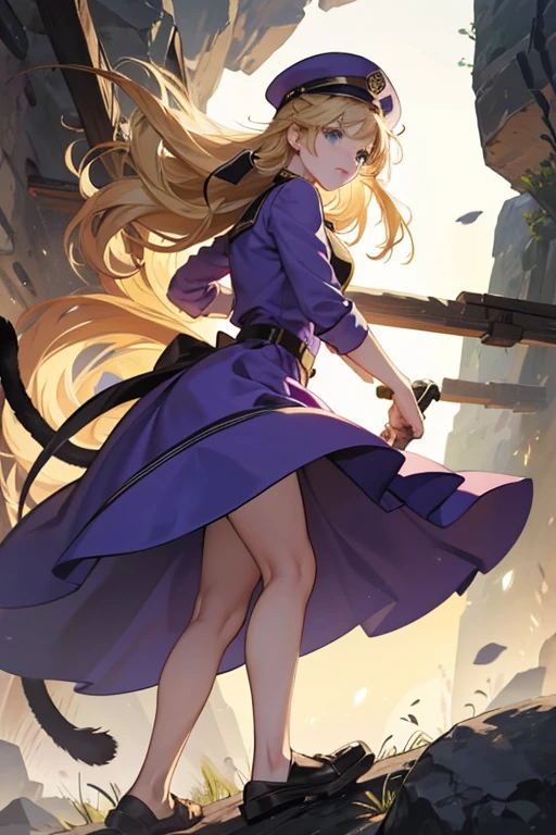 Susan is a female human. Her skin  tanner than Finn's skin, and she has long blond hair, seen down her back, and green eyes. Part of her hair is shown to be shaved off around the implant on her head. She wears a ragged, short purple dress and a dark-grey hat made to look like the head and body of a cat with long whiskers and tail. It is later learned that this hat is part of a uniform that designates her as a 'Seeker.' True to her name, she is physically incredibly strong, being able to crush boulders and fight off monsters by herself. She doesn't appear to own shoes, so she is seen mostly walking barefoot. 